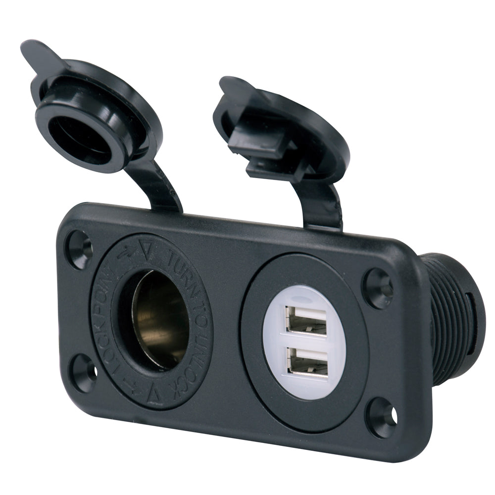 Marinco SeaLink Deluxe Dual USB Charger 12V Receptacle 12VCOMBO