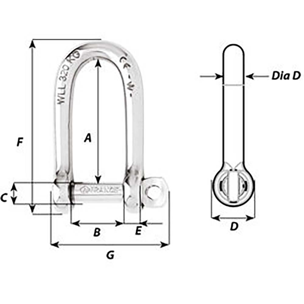 Wichard SelfLocking Long D Shackle Diameter 6mm 14 1213W
