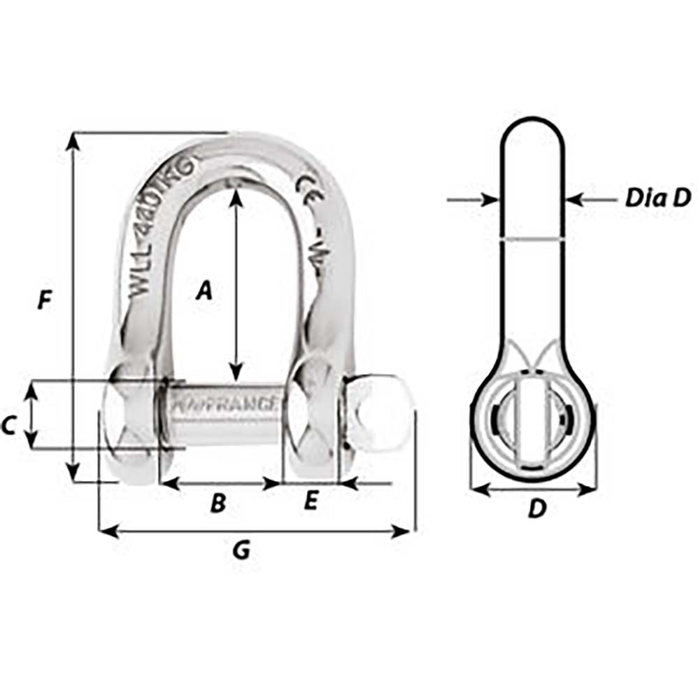Wichard Captive Pin D Shackle Diameter 12mm 1532 1406W