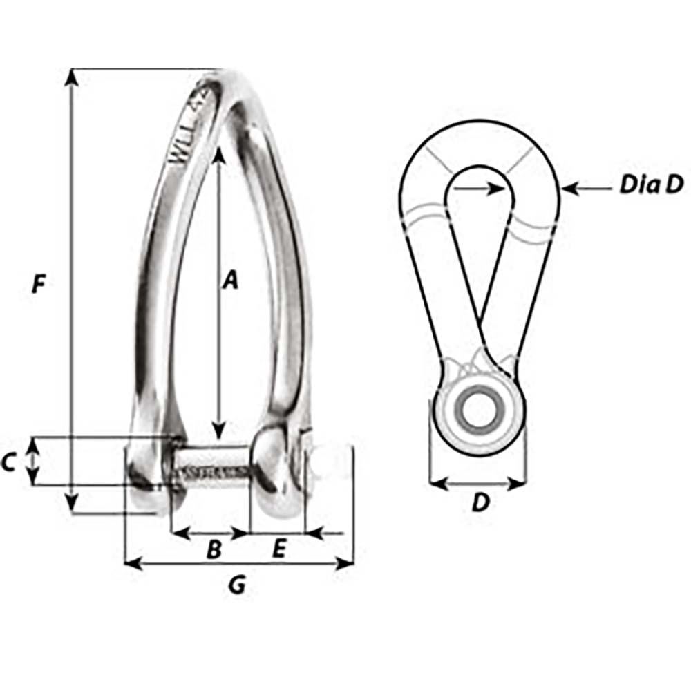 Wichard Captive Pin Twisted Shackle Diameter 5mm 316 1422W