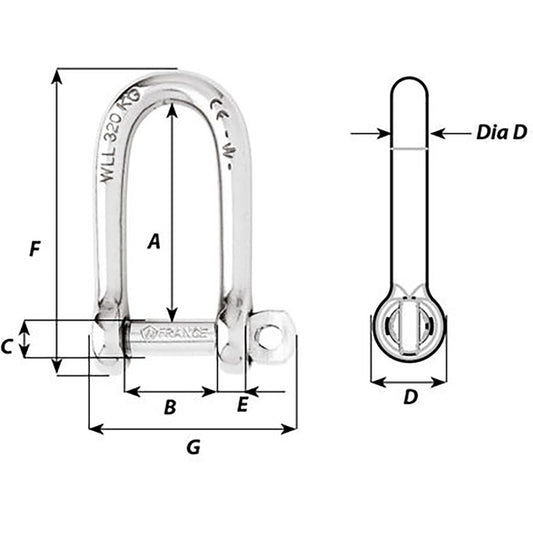 Wichard SelfLocking Long D Shackle 10mm Diameter 1332 1215W