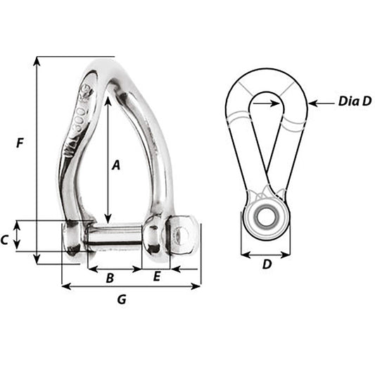 Wichard SelfLocking Twisted Shackle 10mm Diameter 1332 1225W