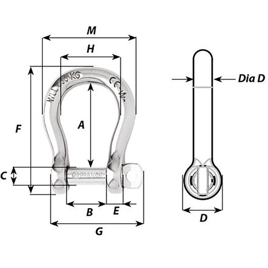 Wichard Not SelfLocking Bow Shackle 16mm Diameter 58 1247W