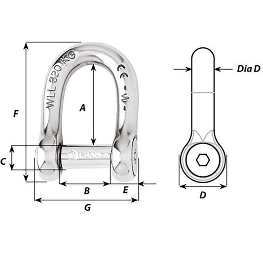 Wichard SelfLocking Allen Head Pin D Shackle 12mm Diameter 1532 1306W