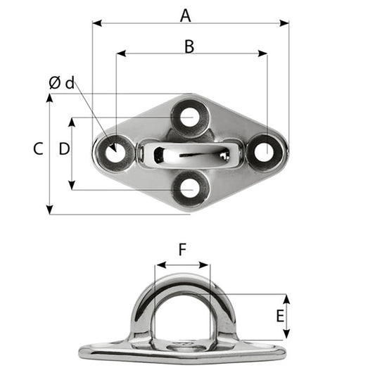 Wichard Diamond Pad Eye Round 98mm Length 35564 M8 Screw 6646W
