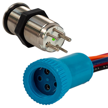Bluewater 19mm Push Button Switch  OffOn Momentary Contact  BlueRed LED  1 Lead 905721131