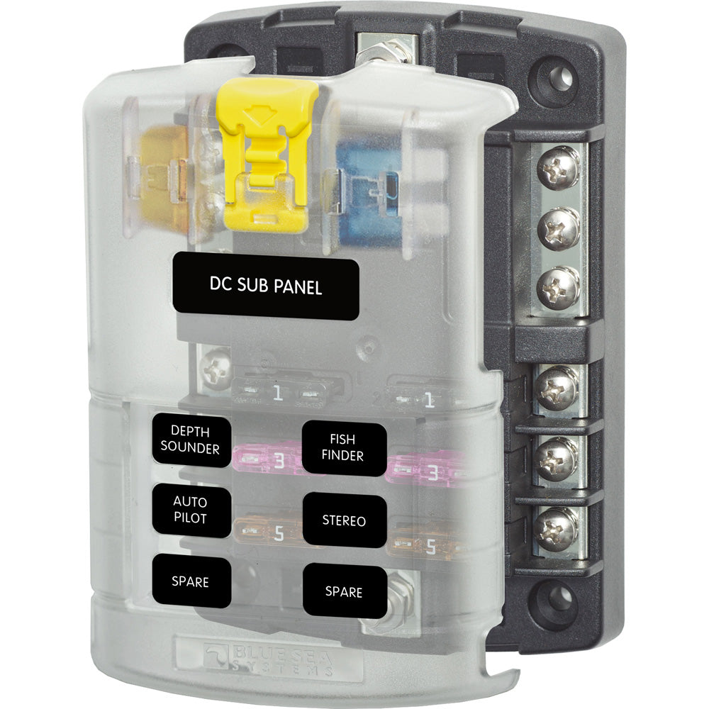 Blue Sea 5025 ST Blade Fuse Block wCover  6 Circuit wNegative Bus 5025