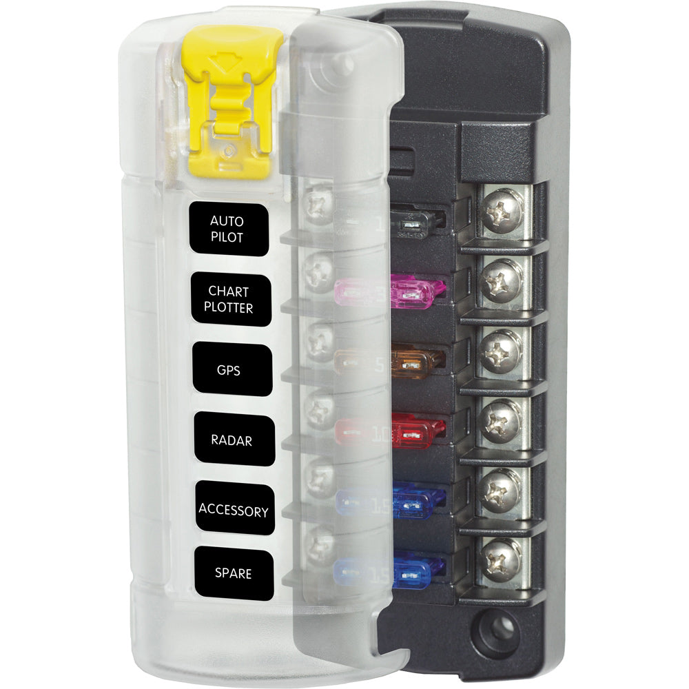 Blue Sea 5035 ST Blade Fuse Block wCover  6 Circuit Independent wo Negative Bus 5035