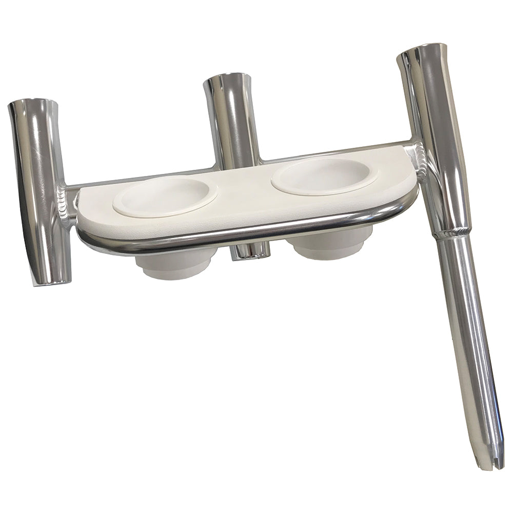 Tigress Offset Triple Rod Holder wCup Holders  Port Side  Polished Aluminum 88148