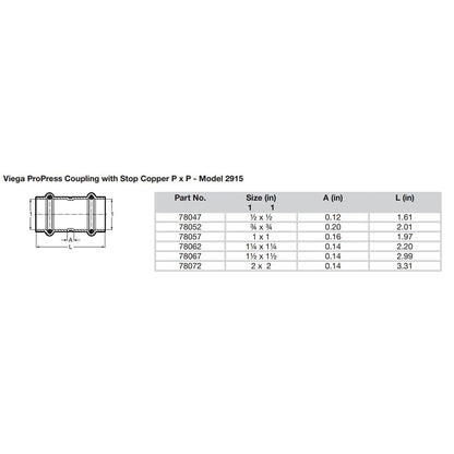Viega ProPress 114 Copper Coupling wStop  Double Press Connection  Smart Connect Technology 78062