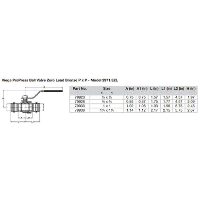Viega ProPress 114 Zero Lead Bronze Ball Valve wStainless Stem  Double Press Connection  Smart Connect Technology 79938