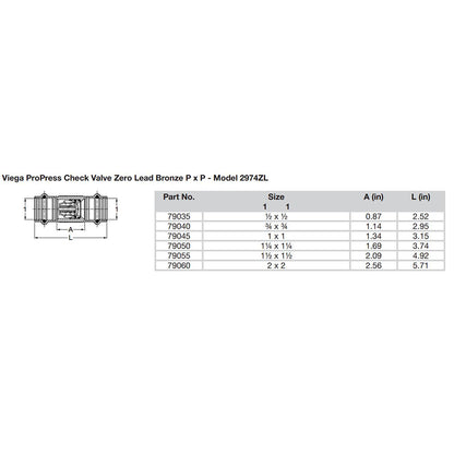 Viega ProPress 12 Zero Lead Check Valve  Double Press Connection  Smart Connect Technology 79035