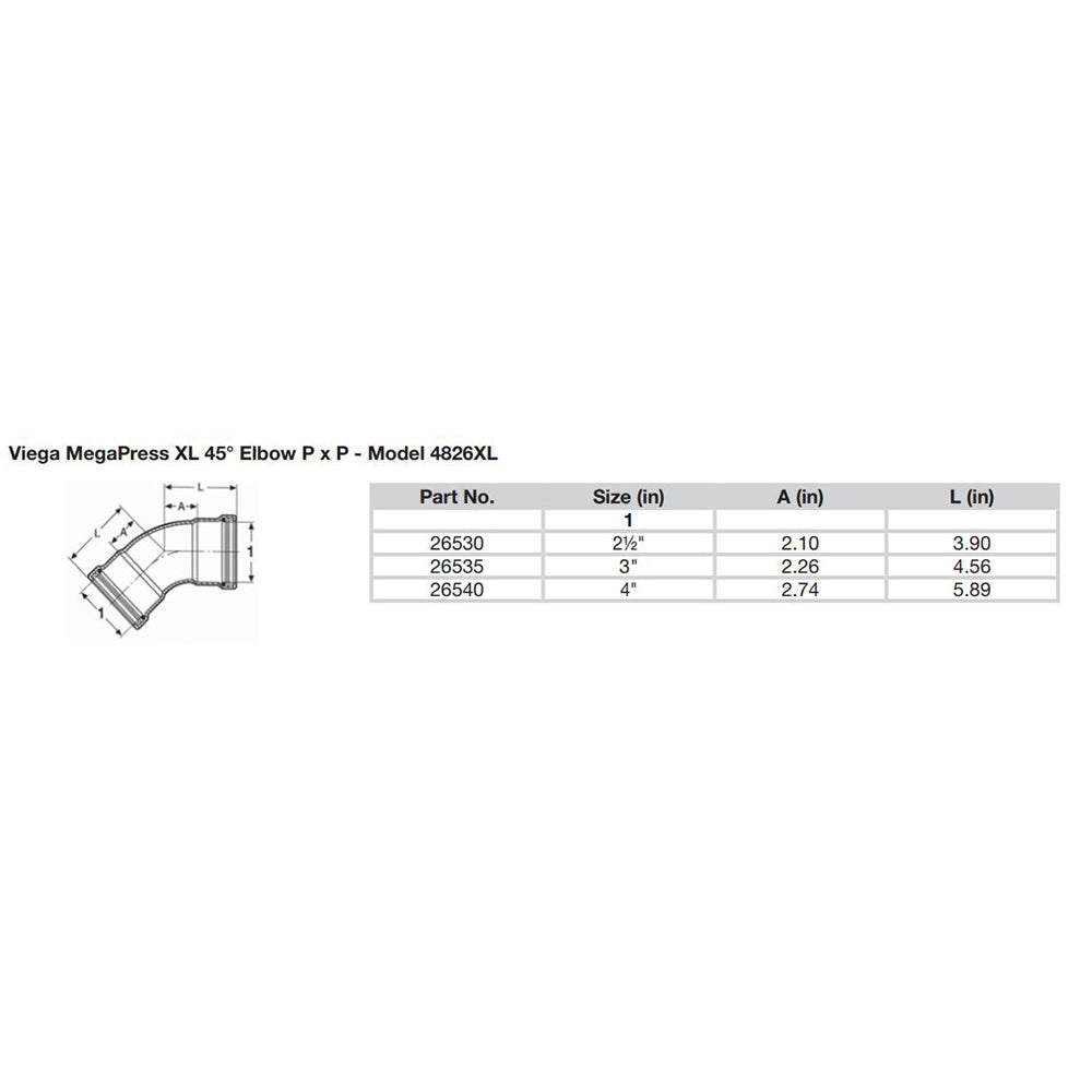 Viega MegaPress 3 45 Carbon Steel Elbow wFKM  Double Press Connection  Smart Connect Technology 26535