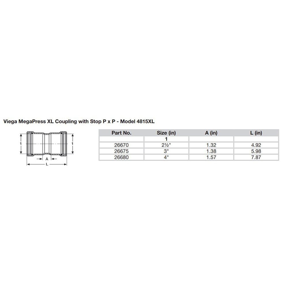 Viega MegaPress 212 Carbon Steel Coupling wStop wFMK Double Press Connection  Smart Connect Technology 26670