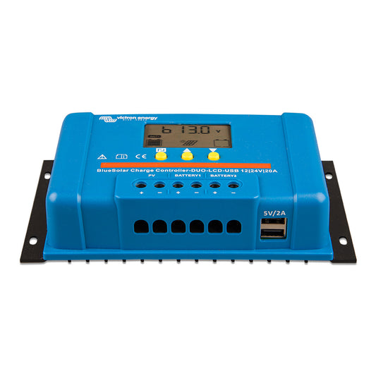 Victron BlueSolar PWM Charge Controller DUO LCD  USB Charge Control  1224VDC  20A SCC010020060