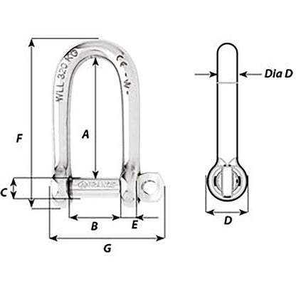Wichard SelfLocking Long D Shackle  Diameter 6mm  14 1213W