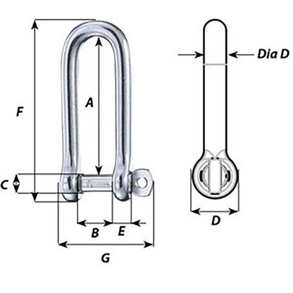 Wichard Captive Pin Long D Shackle  Diameter 4mm  532 1411W
