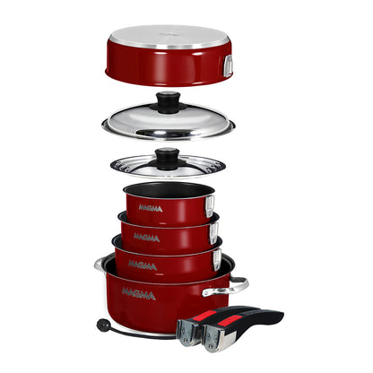 Magma Nestable 10 Piece Induction NonStick Enamel Finish Cookware Set  Magma Red A10366MR2IN