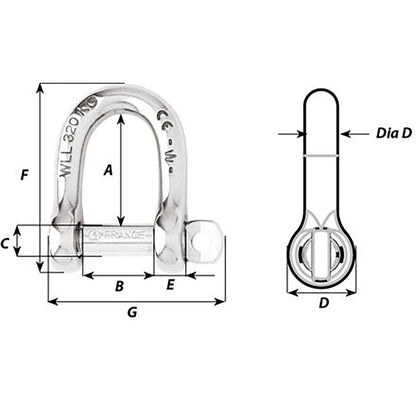 Wichard Not SelfLocking D Shackle  14mm Diameter  916 1207W