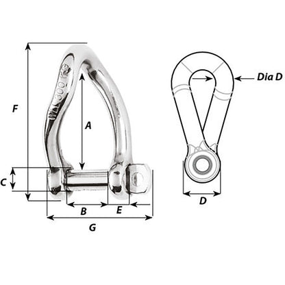 Wichard SelfLocking Twisted Shackle  10mm Diameter  1332 1225W