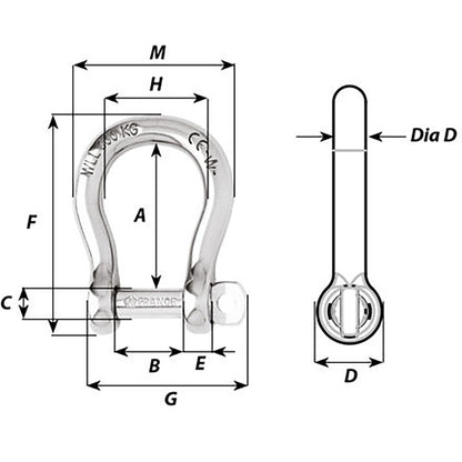 Wichard Not SelfLocking Bow Shackle  20mm Diameter  2532 1248W