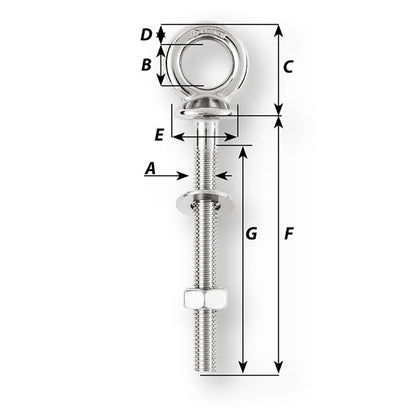 Wichard Eye Bolt  M12 x 175mm  Length 120mm 6497W