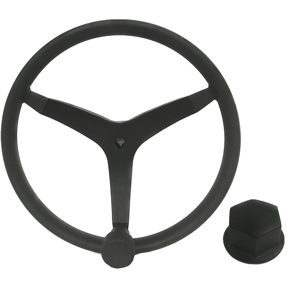Uflex  V46  135 Stainless Steel Steering Wheel wSpeed Knob  Chrome Nut  Black V46B KIT