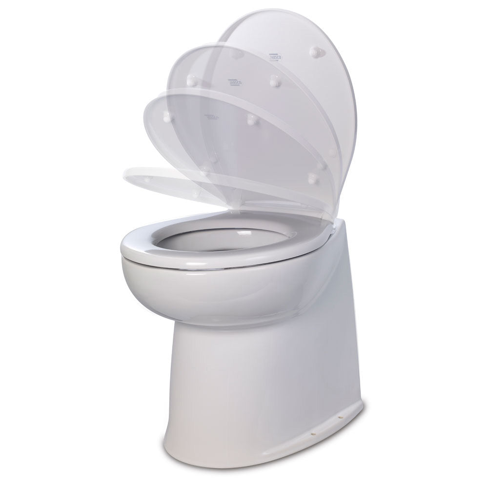 Jabsco Deluxe Flush 14 Straight Back 12V Freshwater Electric Marine Toilet wSolenoid Valve  Soft Close Lid 580803012
