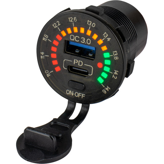 SeaDog Round Rainbow Voltmeter wUSB  USBC Power Socket 4265191